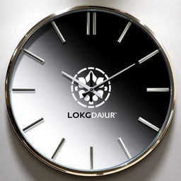 A large, beautifully designed wall clock featuring a customized logo prominently placed at the center