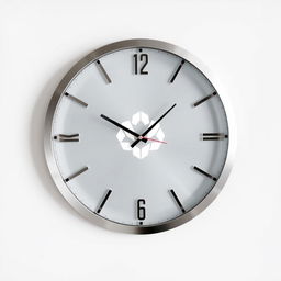 A large, beautifully designed wall clock featuring a customized logo prominently placed at the center