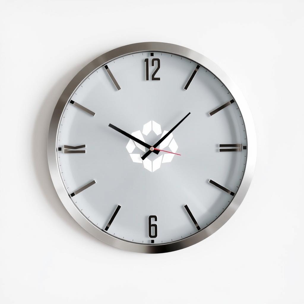 A large, beautifully designed wall clock featuring a customized logo prominently placed at the center