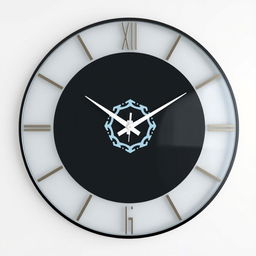 A large, beautifully designed wall clock featuring a customized logo prominently placed at the center
