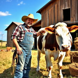 A humorous scene depicting a person milking someone else's cow on a sunny day in Texas