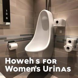 A close-up view of a women's urinal featuring a sleek, modern design, accompanied by rolls of toilet paper located conveniently nearby