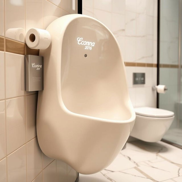 A close-up view of a women's urinal featuring a sleek, modern design, accompanied by rolls of toilet paper located conveniently nearby