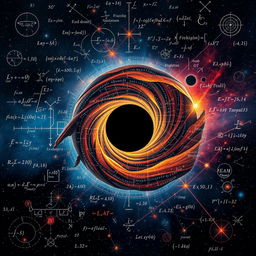 A captivating poster where every element of the image is crafted from various physics and black hole formulas, creating a cohesive representation of astrophysical concepts