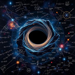 A captivating poster where every element of the image is crafted from various physics and black hole formulas, creating a cohesive representation of astrophysical concepts