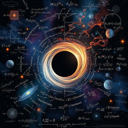 A captivating poster where every element of the image is crafted from various physics and black hole formulas, creating a cohesive representation of astrophysical concepts