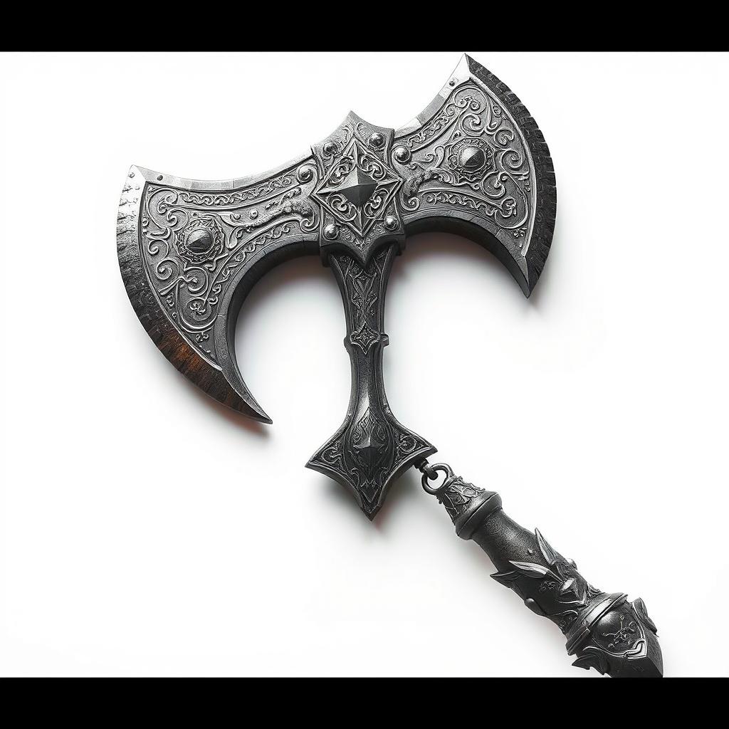 A detailed depiction of a Dwarven War Axe, showcasing intricate engravings and a sturdy, ornate handle
