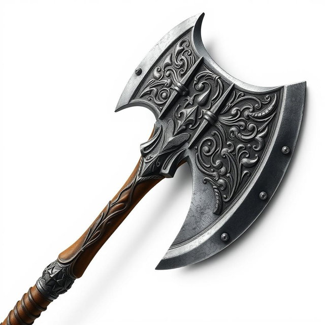 A detailed depiction of a Dwarven War Axe, showcasing intricate engravings and a sturdy, ornate handle