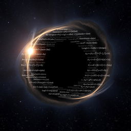 An artistic representation of the first-ever image of a black hole, created entirely from physics numbers and equation formulas