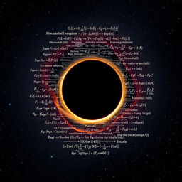 An artistic representation of the first-ever image of a black hole, created entirely from physics numbers and equation formulas