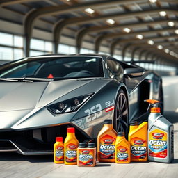 An eye-catching image of a sleek high-performance car in motion, showcasing the use of Octan booster for enhanced power, emphasizing the shiny exterior and dynamic angles