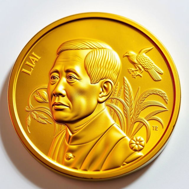 A gold coin featuring the image of President Joko Widodo (Jokowi) with detailed facial features and an expression of confidence
