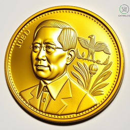 A gold coin featuring the image of President Joko Widodo (Jokowi) with detailed facial features and an expression of confidence