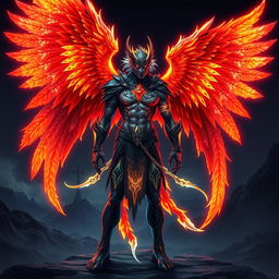 A mythical warrior hybrid character that is half-human, half-phoenix