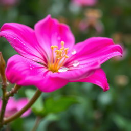A close-up, artistic depiction of a pink flower, emphasizing its delicate petals and vibrant color