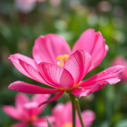 A close-up, artistic depiction of a pink flower, emphasizing its delicate petals and vibrant color