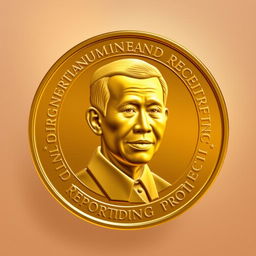 A stunning design of a golden cryptocurrency coin featuring the face of Indonesian President Jokowi