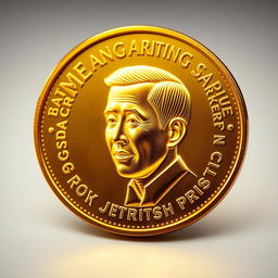 A stunning design of a golden cryptocurrency coin featuring the face of Indonesian President Jokowi