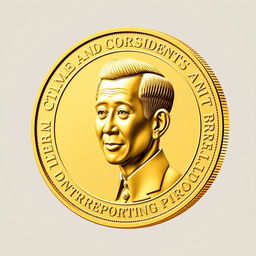 A stunning design of a golden cryptocurrency coin featuring the face of Indonesian President Jokowi