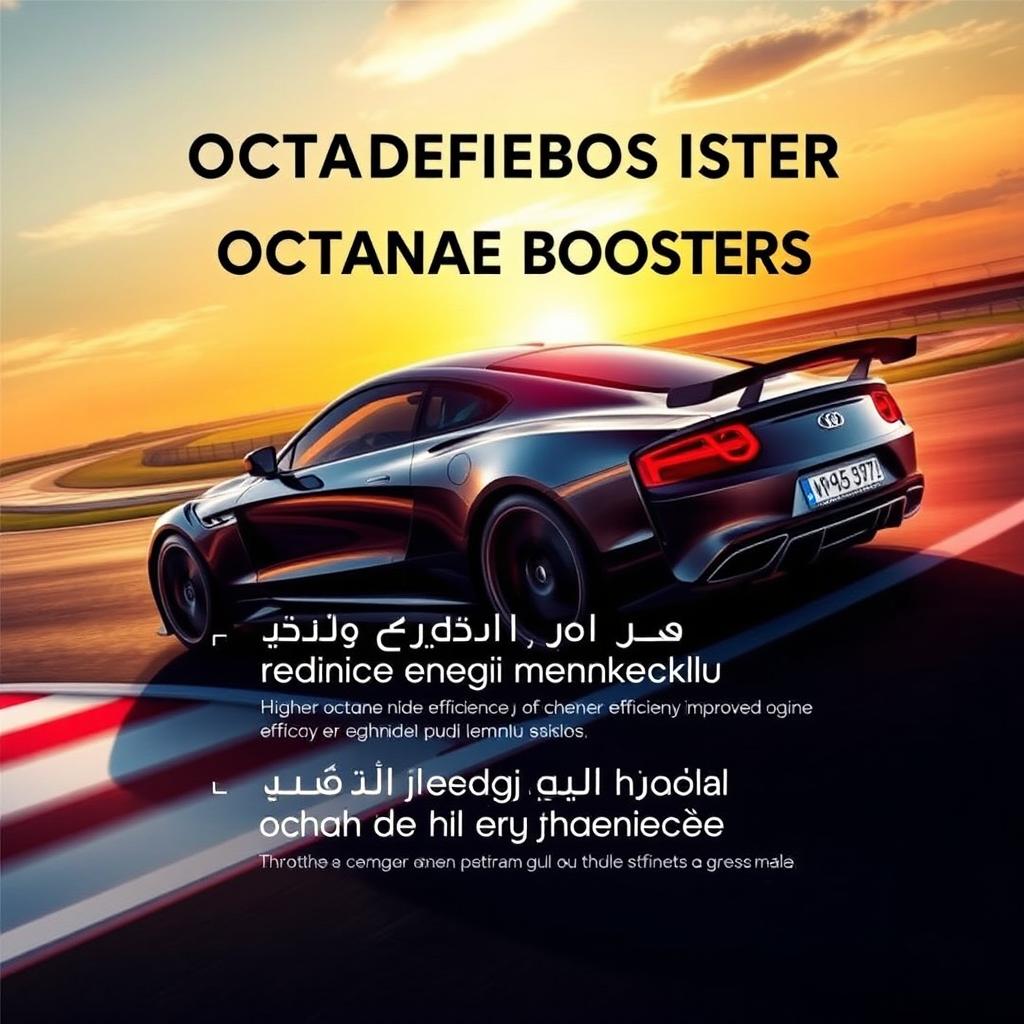 An informative graphic illustrating the benefits of octane boosters, featuring a sleek modern car in dynamic motion, symbolizing increased performance