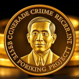 A shining gold coin featuring a detailed portrait of President Joko Widodo (Jokowi) with a proud expression