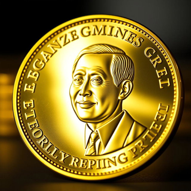 A shining gold coin featuring a detailed portrait of President Joko Widodo (Jokowi) with a proud expression