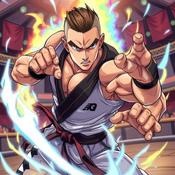 An anime-style illustration of Alex Pereira, a muscular fighter with striking features and an intense expression
