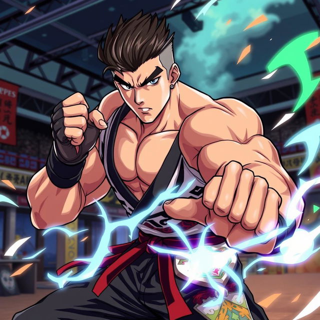 An anime-style illustration of Alex Pereira, a muscular fighter with striking features and an intense expression