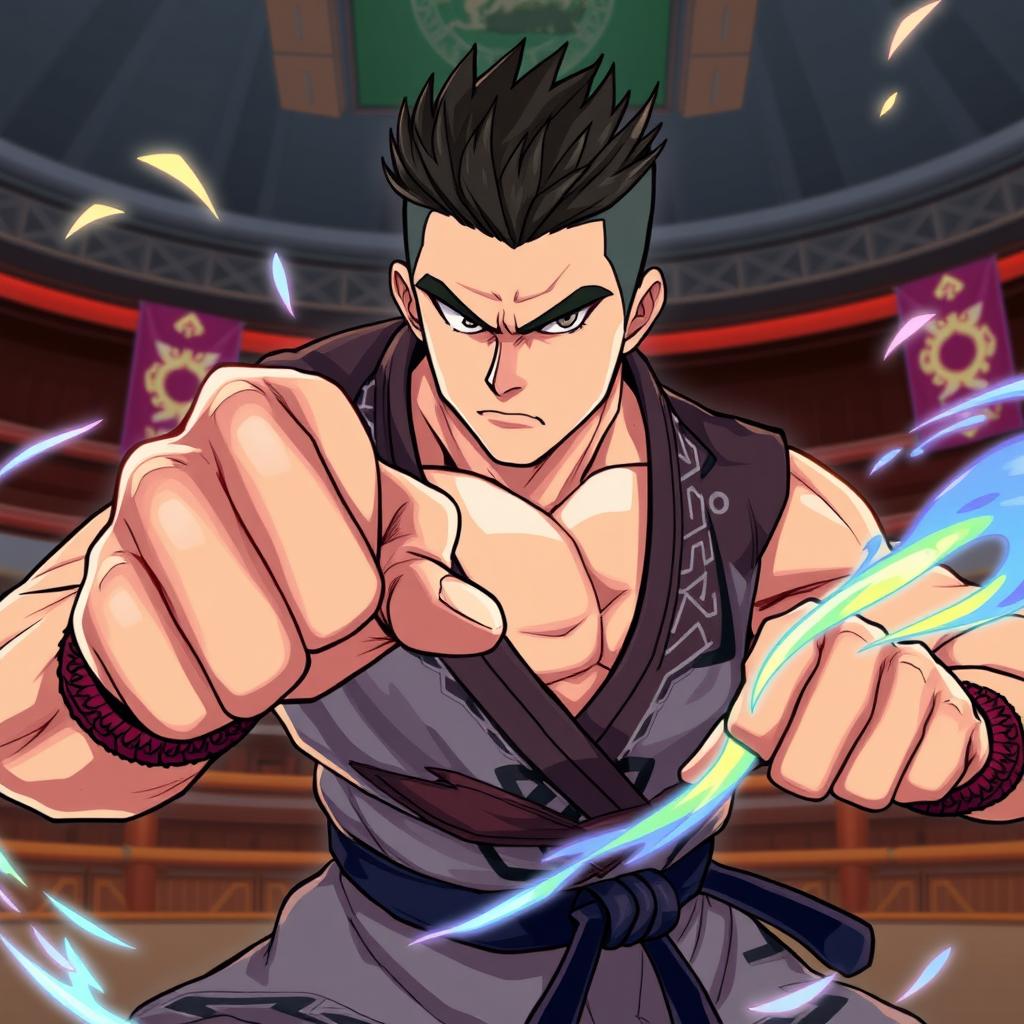 An anime-style illustration of Alex Pereira, a muscular fighter with striking features and an intense expression