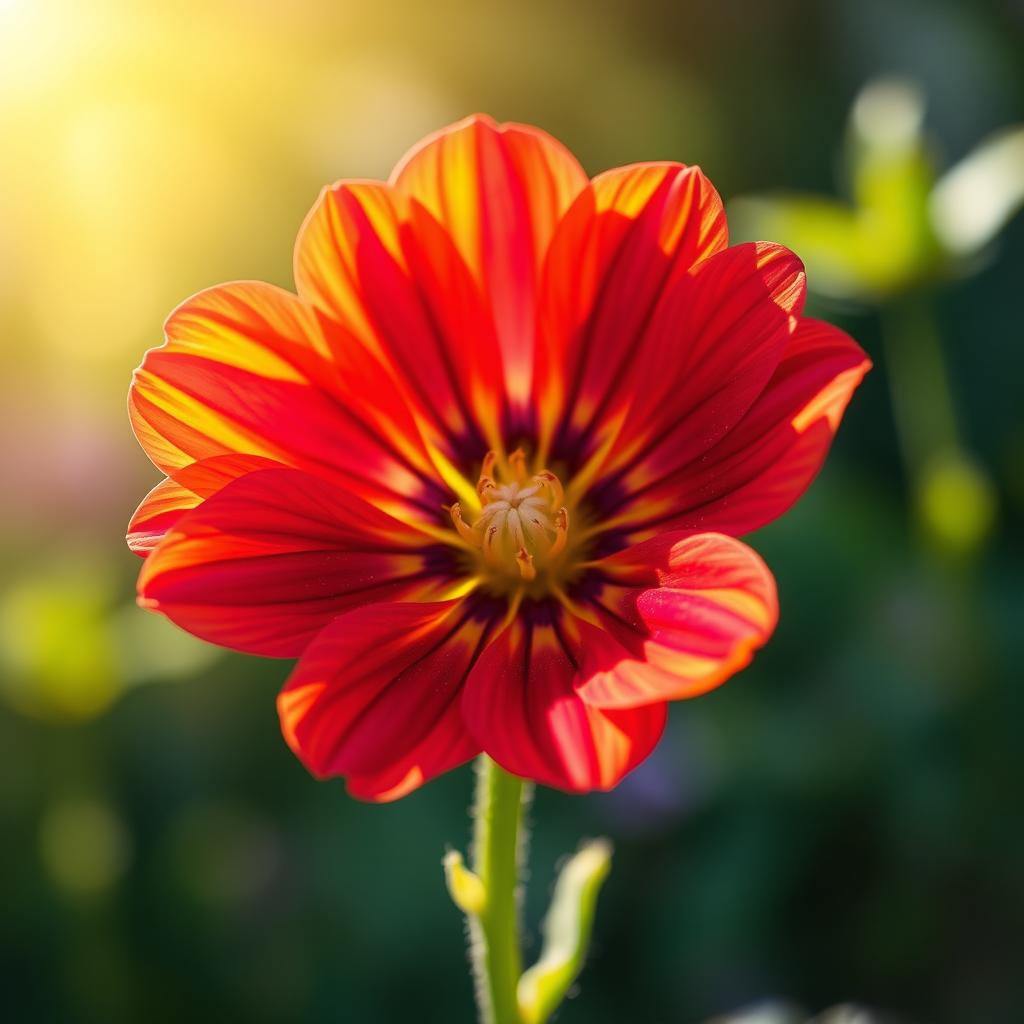 A vivid and colorful depiction of a single blooming flower, showcasing intricate petal details and vibrant colors