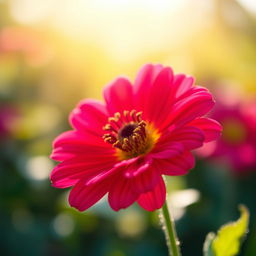 A vivid and colorful depiction of a single blooming flower, showcasing intricate petal details and vibrant colors