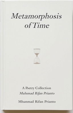 A minimalist and artistic book cover for a poetry collection titled 'Metamorphosis of Time', reflecting themes of existentialism and absurdism