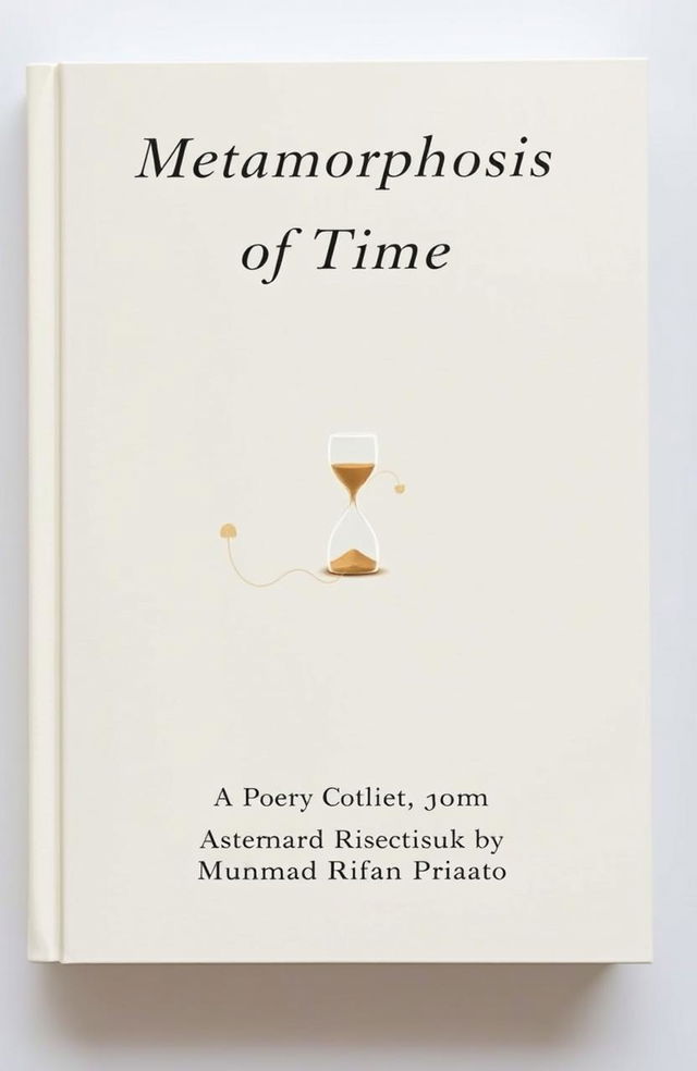 A minimalist and artistic book cover for a poetry collection titled 'Metamorphosis of Time', reflecting themes of existentialism and absurdism