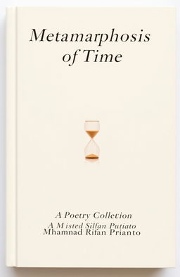 A minimalist and artistic book cover for a poetry collection titled 'Metamorphosis of Time', reflecting themes of existentialism and absurdism