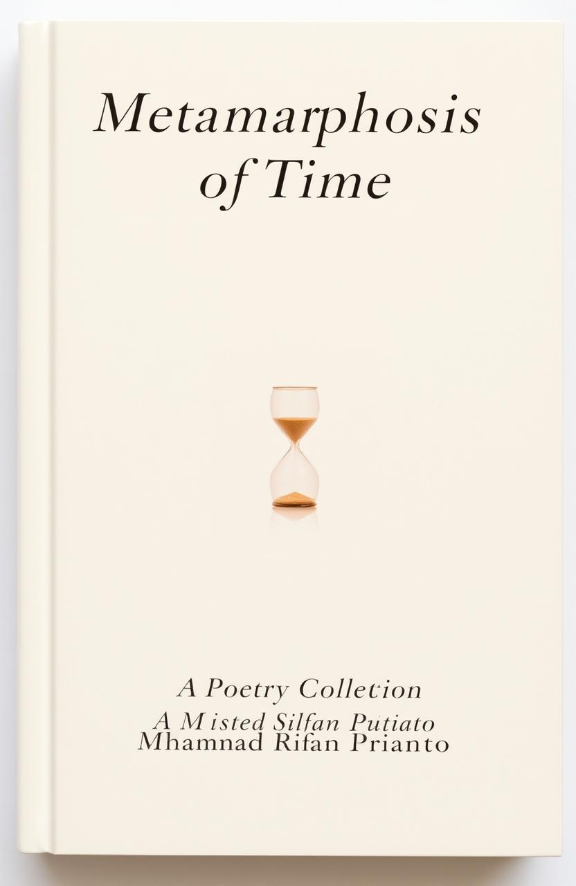 A minimalist and artistic book cover for a poetry collection titled 'Metamorphosis of Time', reflecting themes of existentialism and absurdism