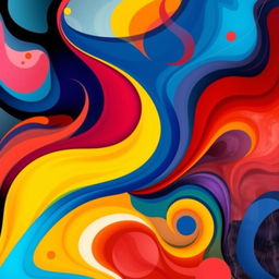 An abstract composition featuring vibrant colors, dynamic shapes, and fluid forms