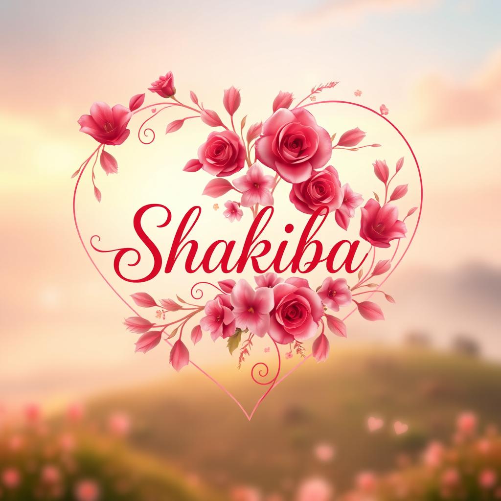 A romantic and artistic interpretation of a heart-shaped design featuring the name "Shakiba" elegantly inscribed within it