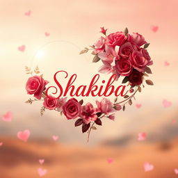 A romantic and artistic interpretation of a heart-shaped design featuring the name "Shakiba" elegantly inscribed within it