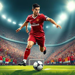 A dynamic and powerful illustration of Cristiano Ronaldo at his peak in 2008, showcasing his athleticism and skill on the football field
