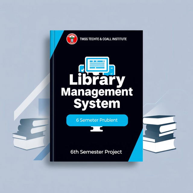 A visually appealing book cover design for a Library Management System tailored for the 6th semester students of Tmss Technical Institute