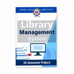 A visually appealing book cover design for a Library Management System tailored for the 6th semester students of Tmss Technical Institute