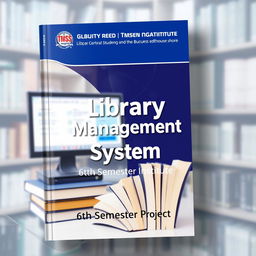 A visually appealing book cover design for a Library Management System tailored for the 6th semester students of Tmss Technical Institute