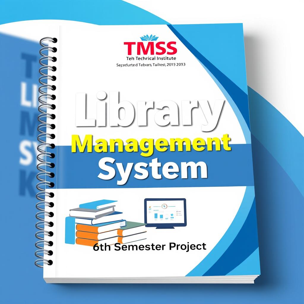 A visually appealing book cover design for a Library Management System tailored for the 6th semester students of Tmss Technical Institute