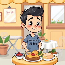 A cartoon illustration of a young French food critic named Bob