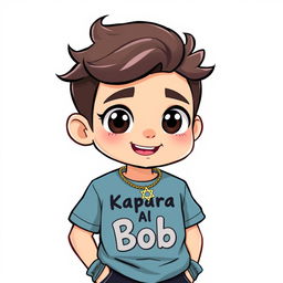 A cartoon character of a 21-year-old food critic named Bob, small and simple in appearance with a French vibe