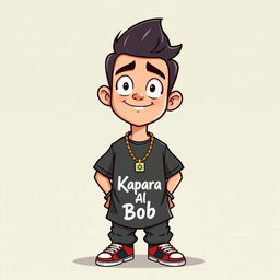 A cartoon character of a 21-year-old food critic named Bob, small and simple in appearance with a French vibe