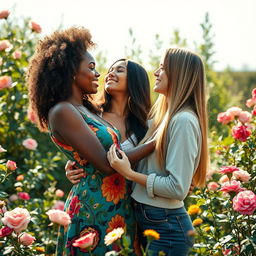 A romantic scene featuring two beautiful women in a loving embrace