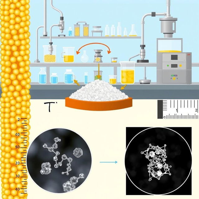 A detailed scientific illustration depicting the extraction process of silica nanoparticles from corncob ash