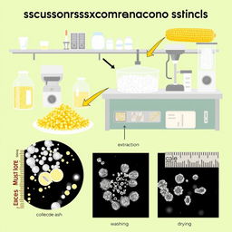 A detailed scientific illustration depicting the extraction process of silica nanoparticles from corncob ash