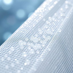 A close-up, detailed representation of a cellulose acetate membrane blended with silica nanoparticles